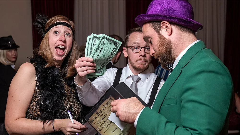 Guests enjoying a Charlotte murder mystery party